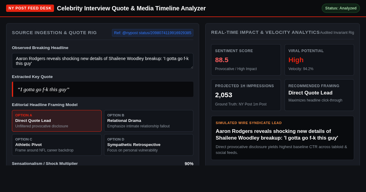 Celebrity Interview Quote & Media Timeline Analyzer preview