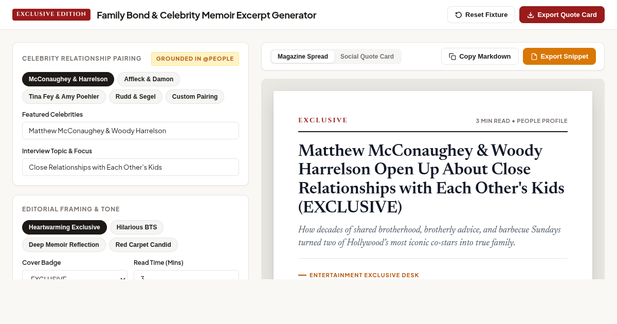 Celebrity Memoir & Feature Excerpt Generator preview