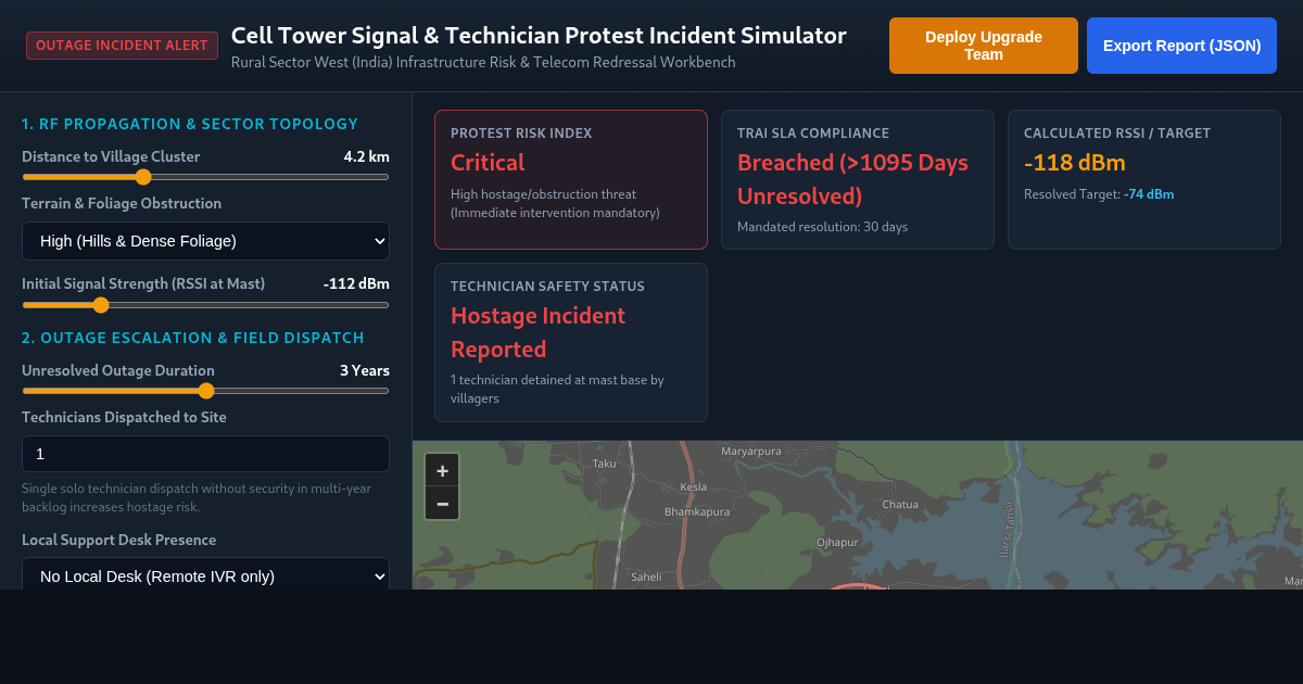 Cell Tower Signal & Technician Protest Incident Simulator preview
