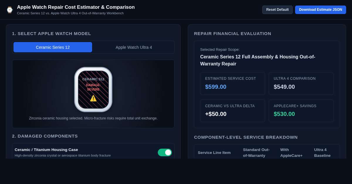 Apple Watch Repair Cost Estimator & Ceramic vs Ultra Comparison Workbench preview