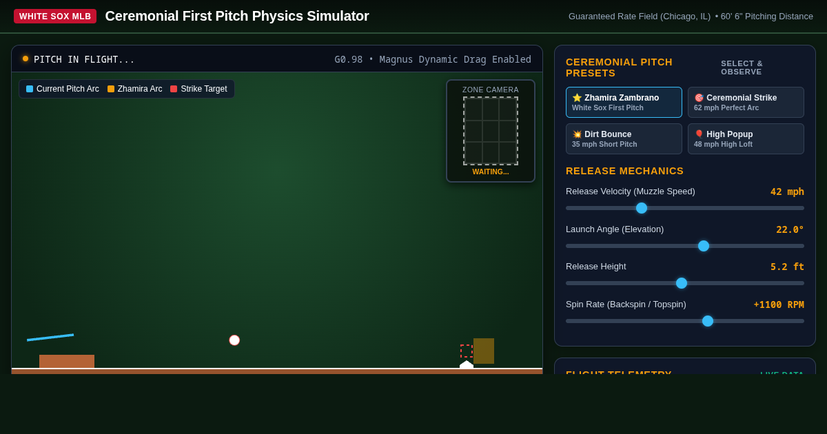 MLB Ceremonial First Pitch Trajectory & Physics Simulator preview