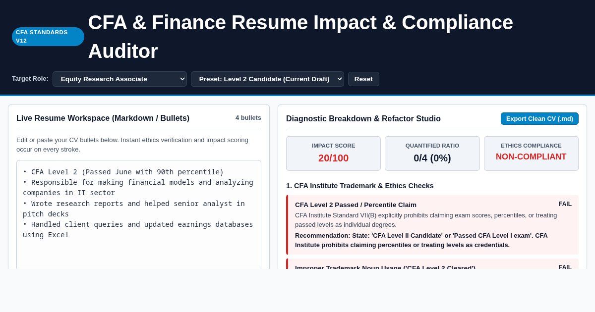 CFA & Finance Resume Impact & Compliance Auditor preview