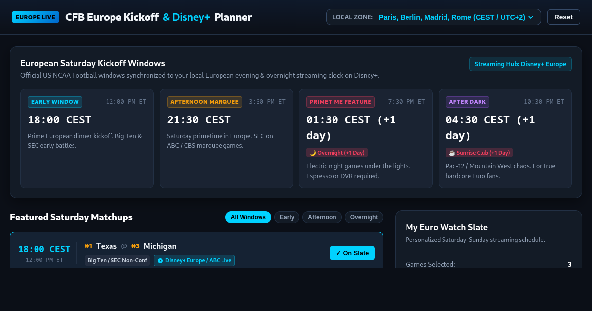CFB Europe Kickoff & Broadcast Slate Planner | Disney+ Europe College Football preview