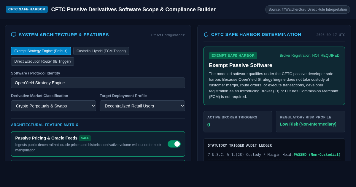 CFTC Passive Derivatives Software Scope & Compliance Builder preview