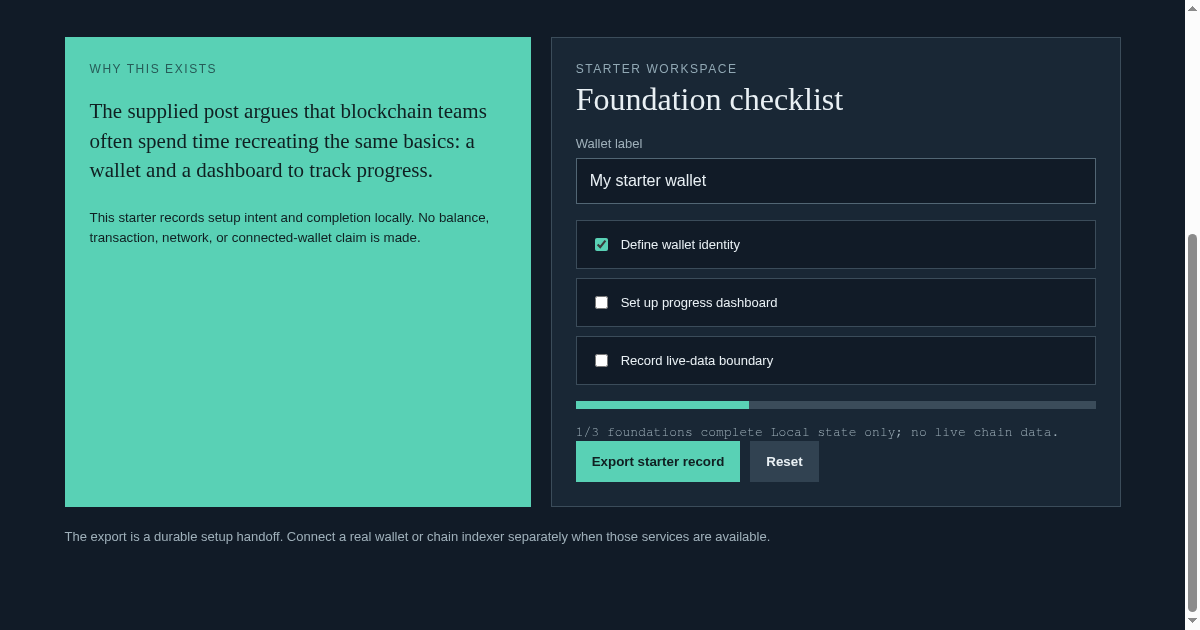 Chain Starter | Foundation dashboard preview