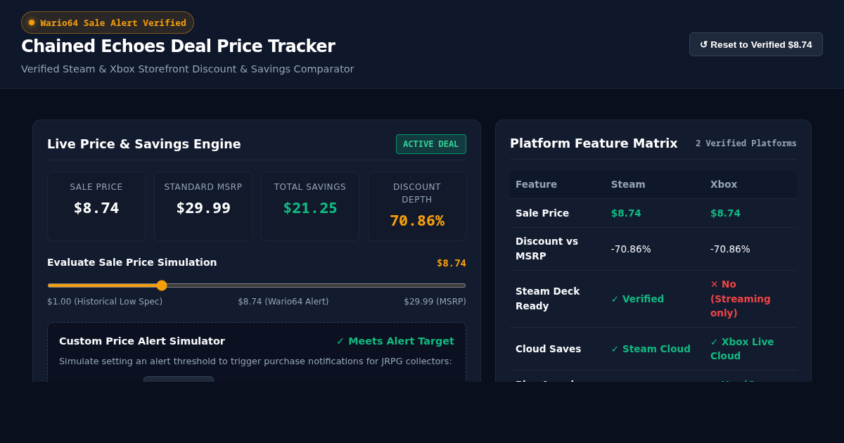 Chained Echoes Deal Price Tracker & Platform Comparator preview
