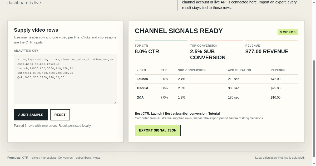 Channel Signal Auditor preview