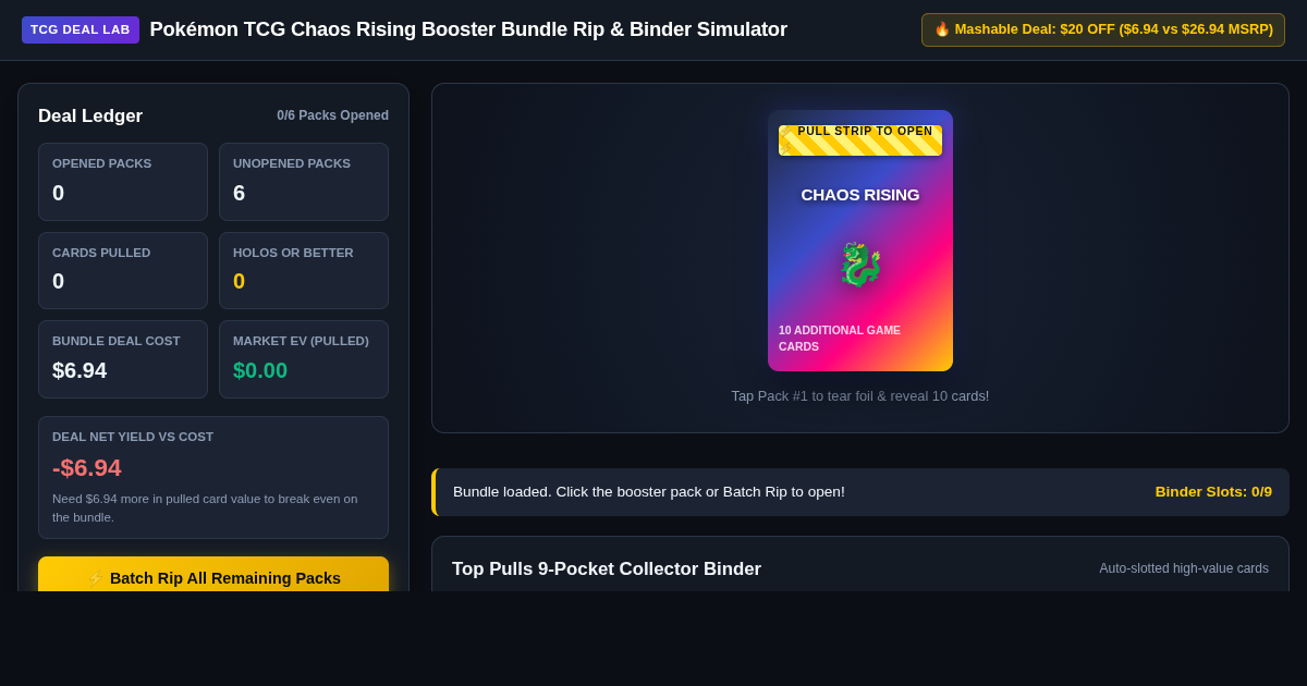 Pokémon TCG Chaos Rising Booster Bundle Rip & Binder Simulator preview