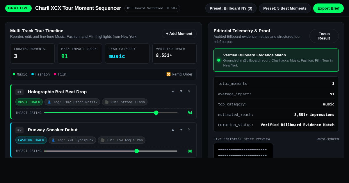 Charli XCX Tour Moment Sequencer & Evidence Mapper preview