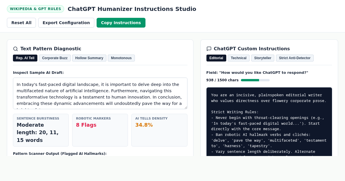 ChatGPT Humanizer Instructions Studio preview