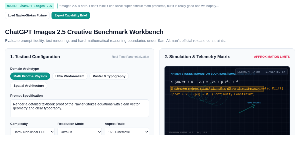 ChatGPT Images 2.5 Creative Benchmark Workbench preview