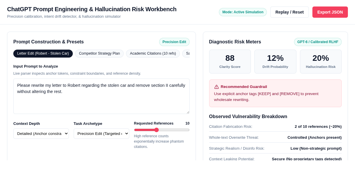 ChatGPT Prompt Engineering & Hallucination Risk Workbench preview