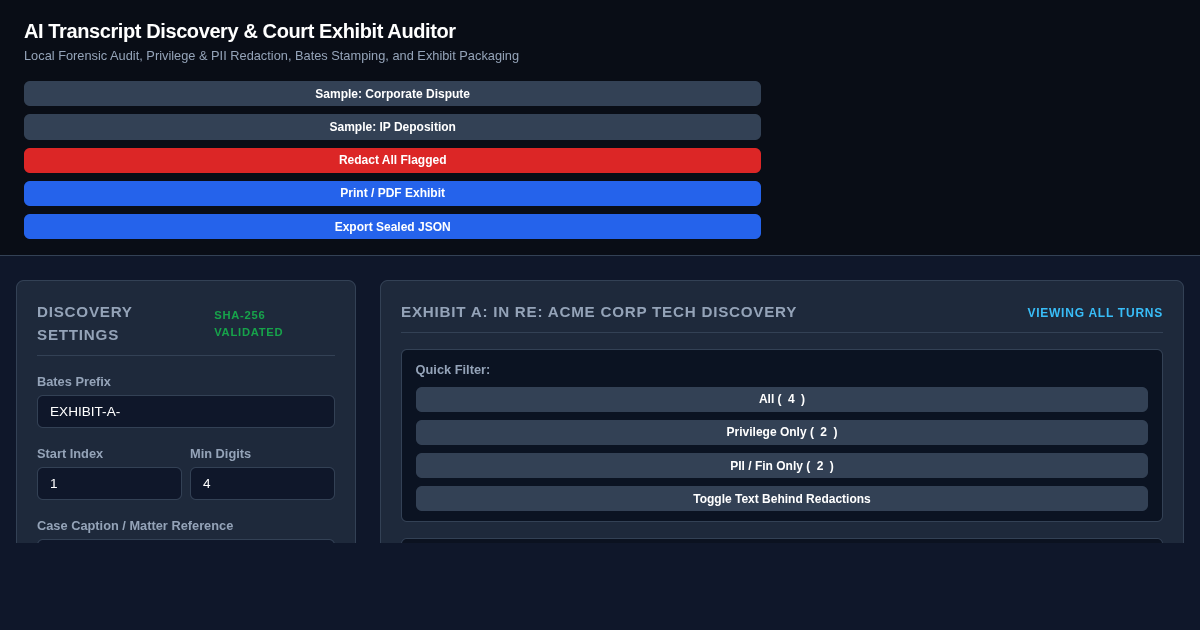 AI Transcript Discovery & Court Exhibit Auditor preview