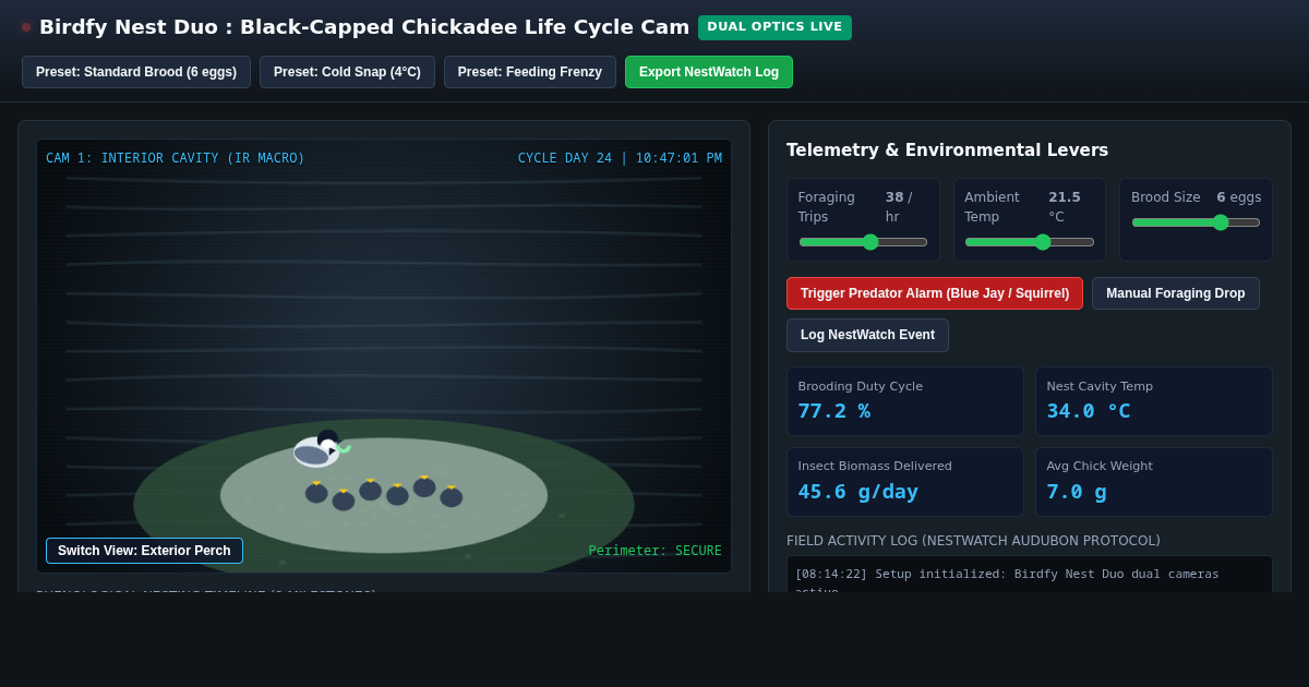 Chickadee Nest Cam: Dual-Angle Smart Birdhouse Life Cycle Simulator preview
