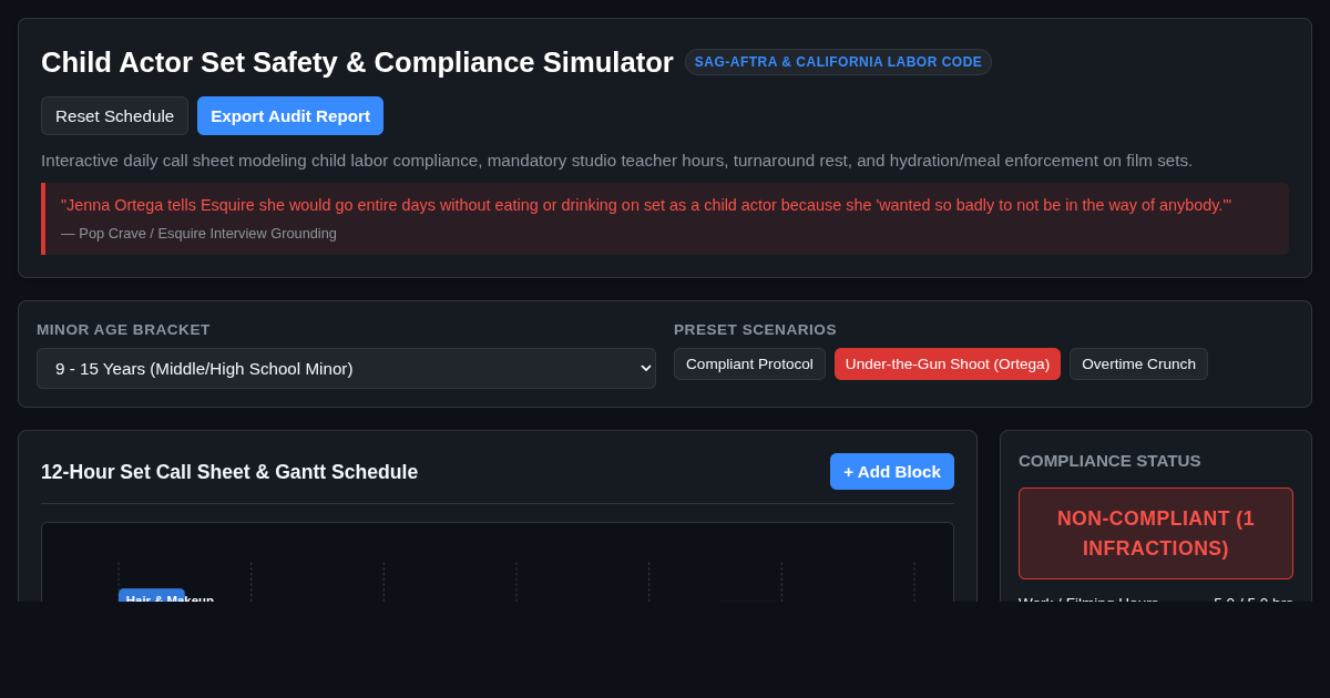 Child Actor Set Safety & Work Hours Compliance Simulator preview