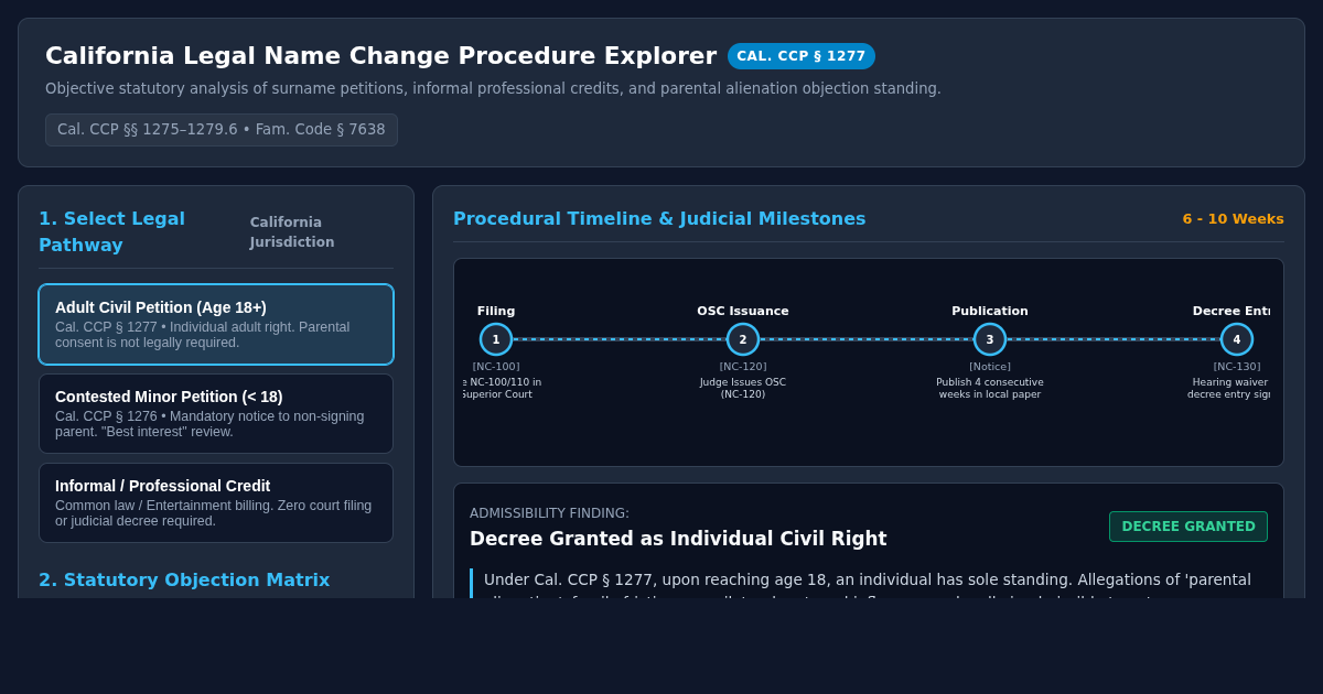 California Legal Name Change & Custody Objection Tracker preview