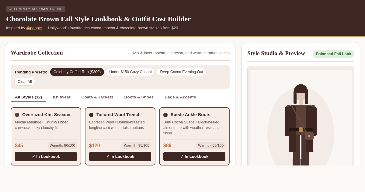 Chocolate Brown Fall Style Lookbook & Outfit Cost Builder preview