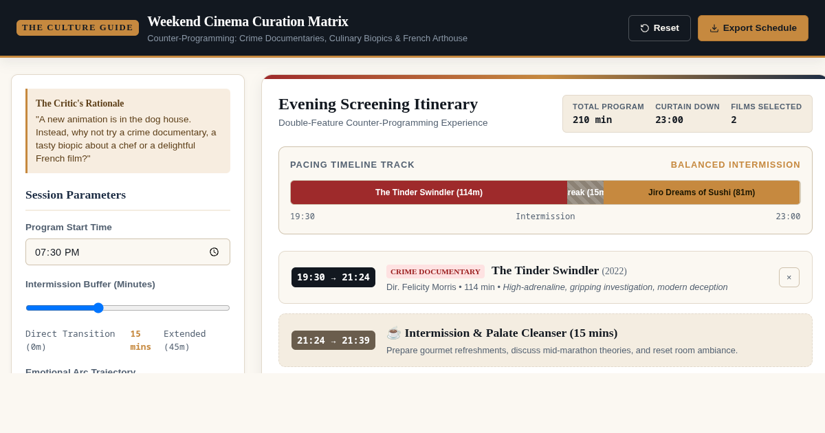 Weekend Cinema Curation Matrix & Double Feature Planner preview