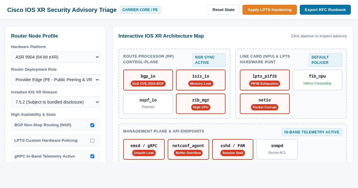 Cisco IOS XR Security Advisory Triage & Maintenance Planner preview