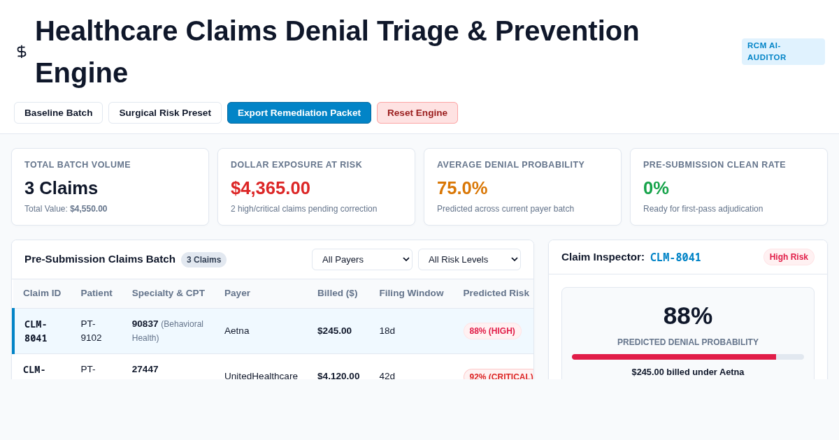 Healthcare Claims Denial Triage & Prevention Engine preview