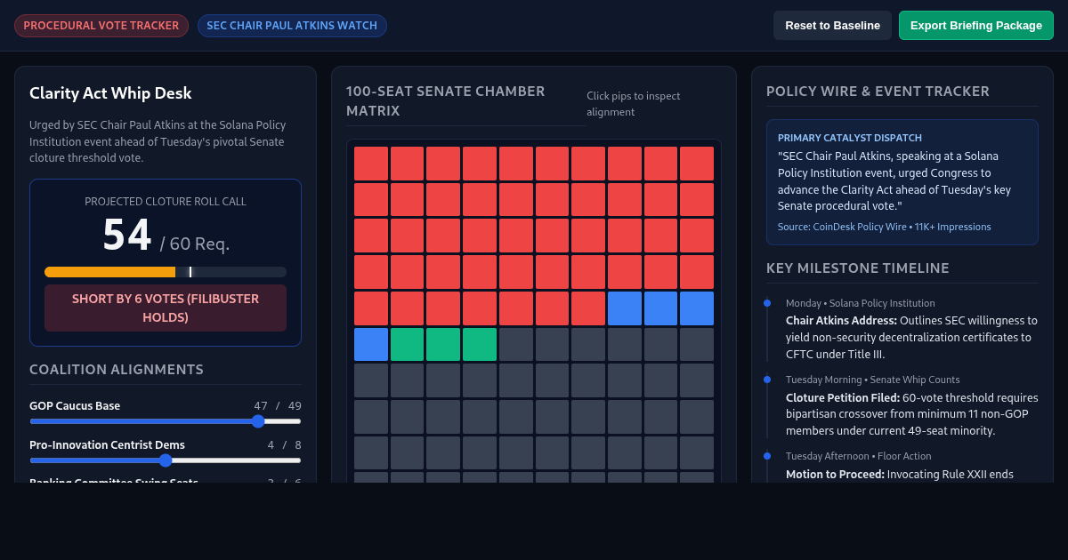 Clarity Act Legislative Tracker & Senate Vote Simulator preview