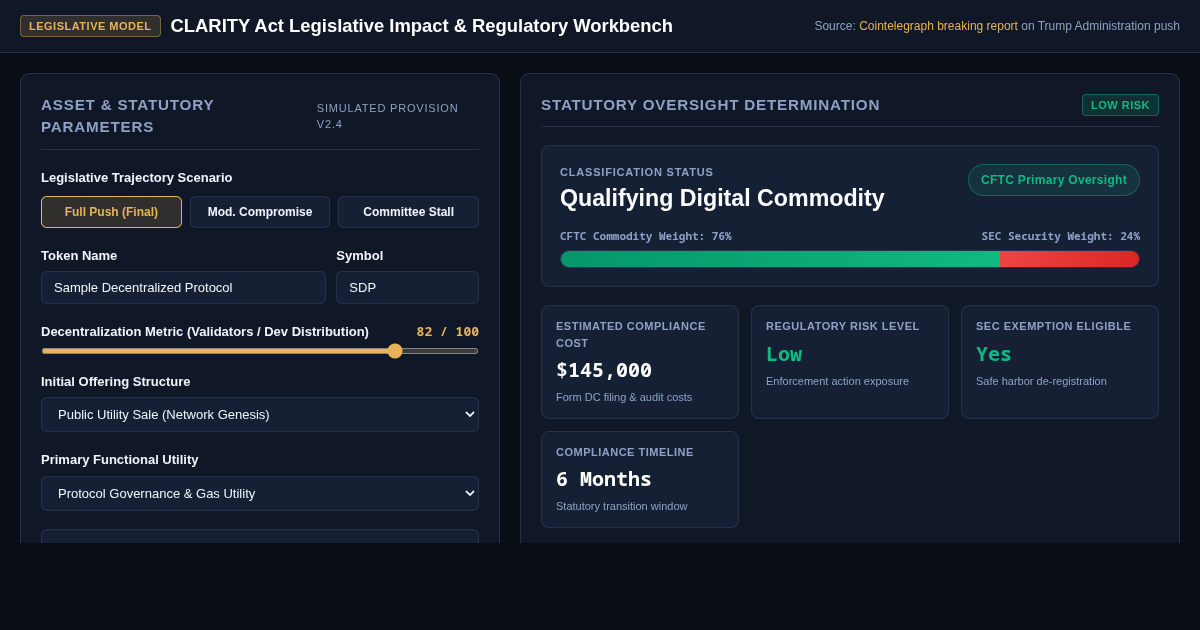CLARITY Act Legislative Impact & Regulatory Workbench preview