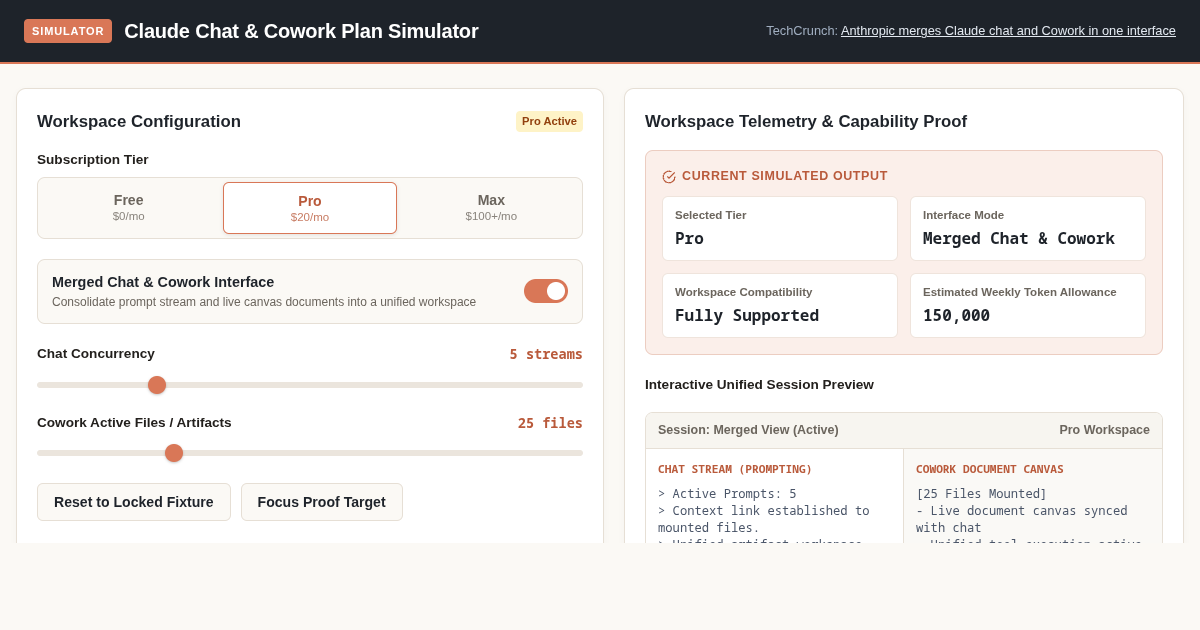 Claude Chat & Cowork Plan Simulator | Feature Matrix preview