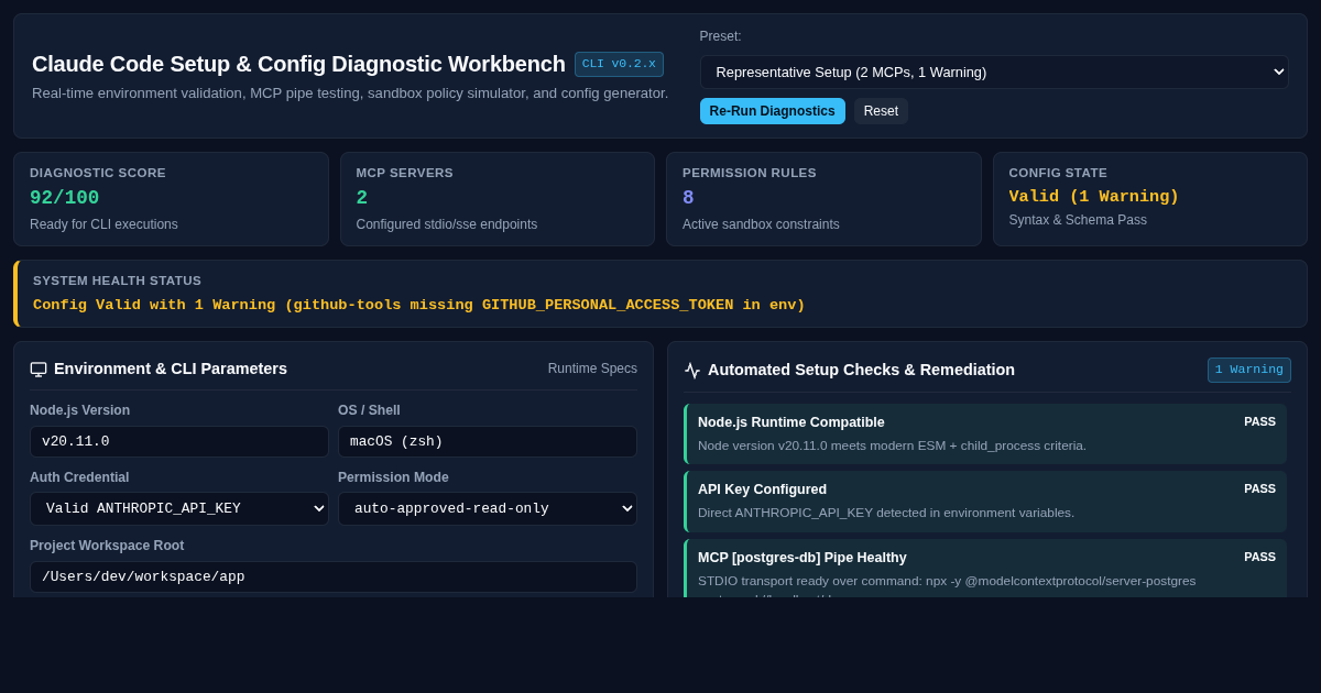 Claude Code Setup & Config Diagnostic Workbench preview