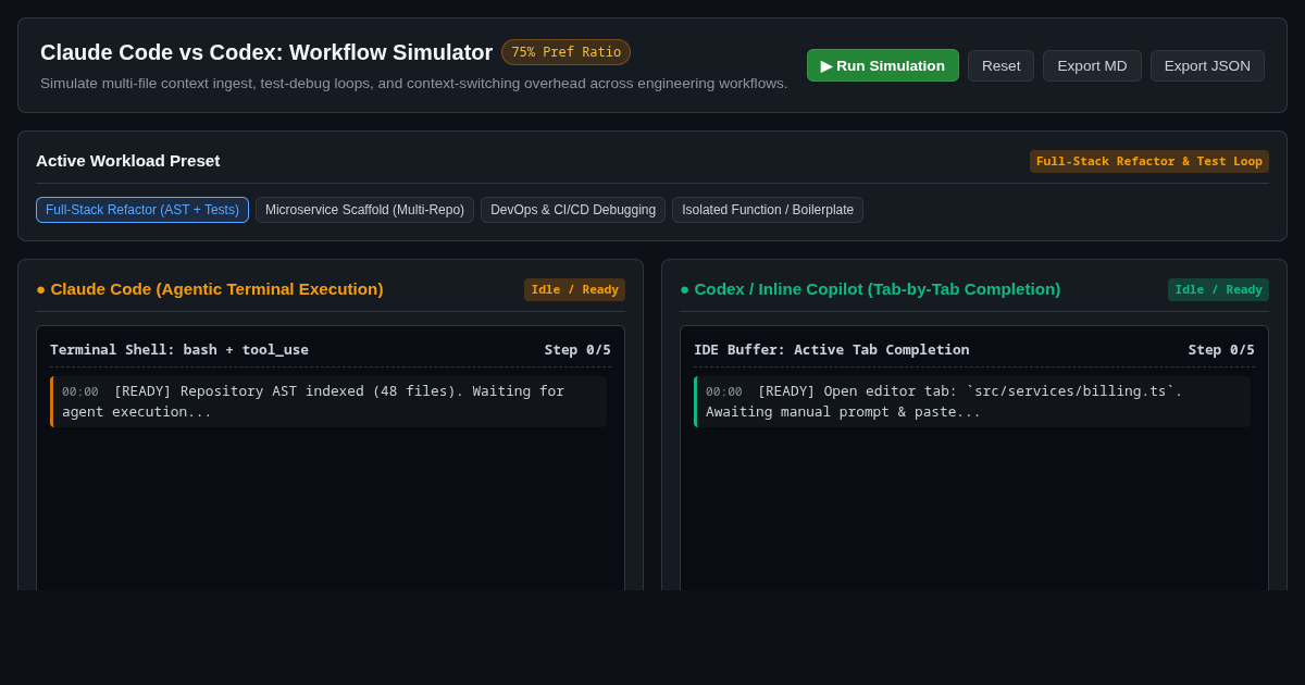 Claude Code vs Codex: Developer Workflow & Preference Simulator preview