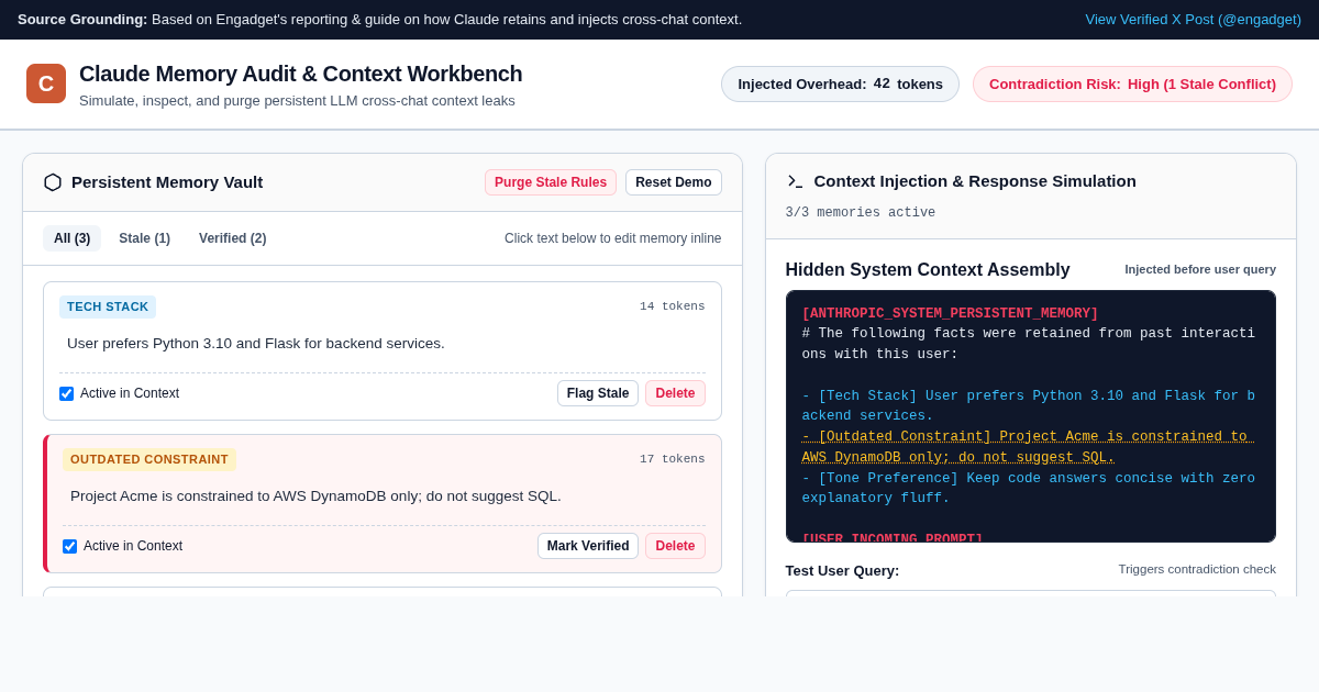 Claude Memory Audit & Context Workbench | Engadget Guide Companion preview