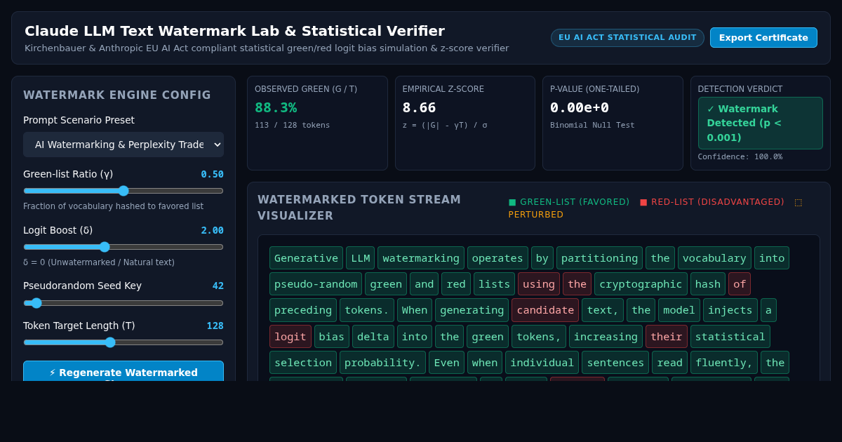 Claude LLM Text Watermark Lab & Statistical Verifier preview