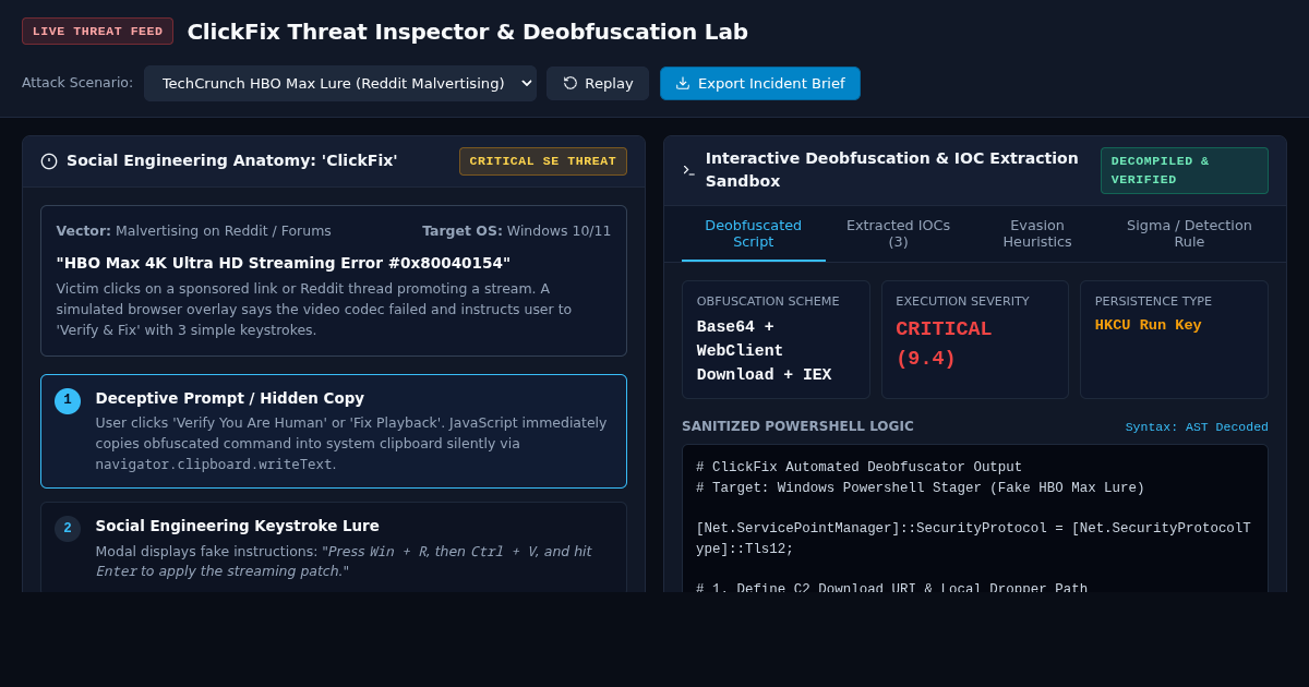 ClickFix Threat Inspector & Deobfuscation Lab preview