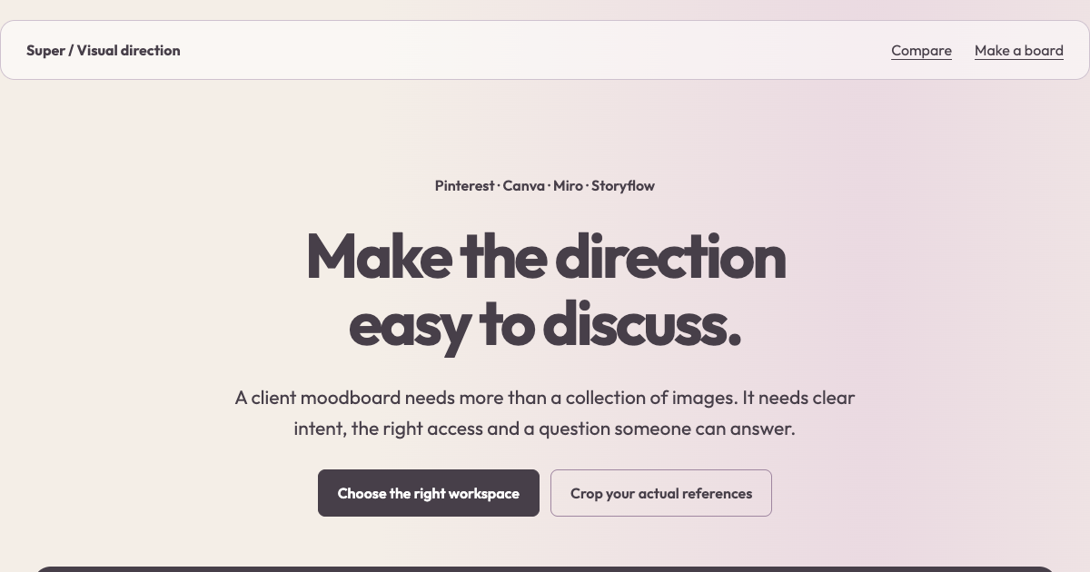 Pinterest vs Canva vs Miro vs Storyflow for client moodboards | Super preview