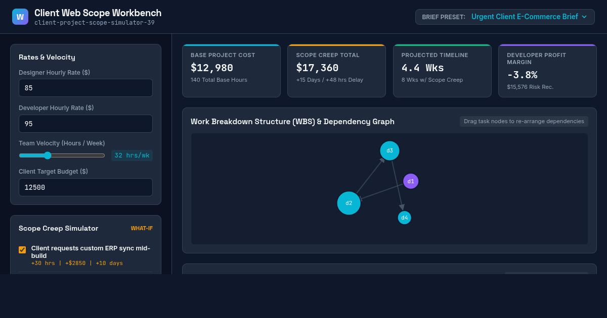Client Web Project Scope & Risk Workbench preview