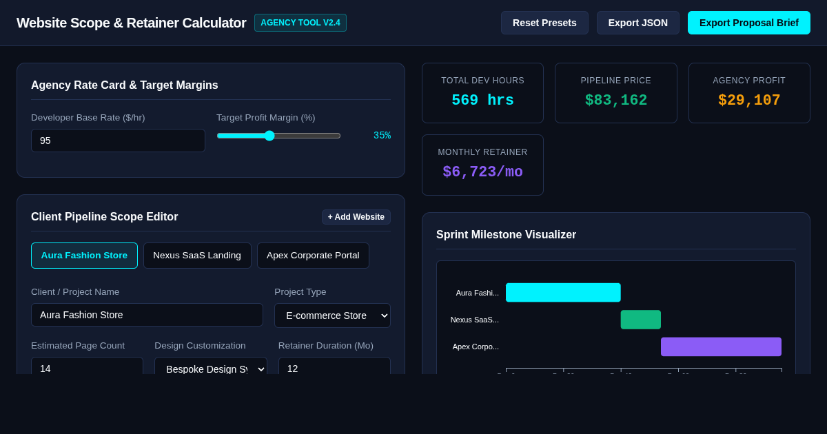 Website Developer Client Project & Retainer Estimator preview