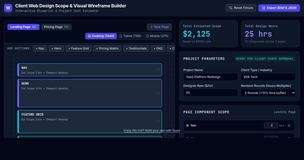 Client Web Design Scope & Visual Wireframe Builder preview