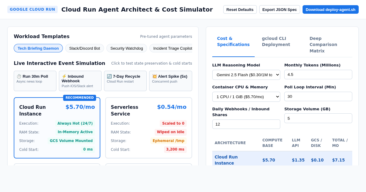 Cloud Run Agent Architect & Cost Simulator preview