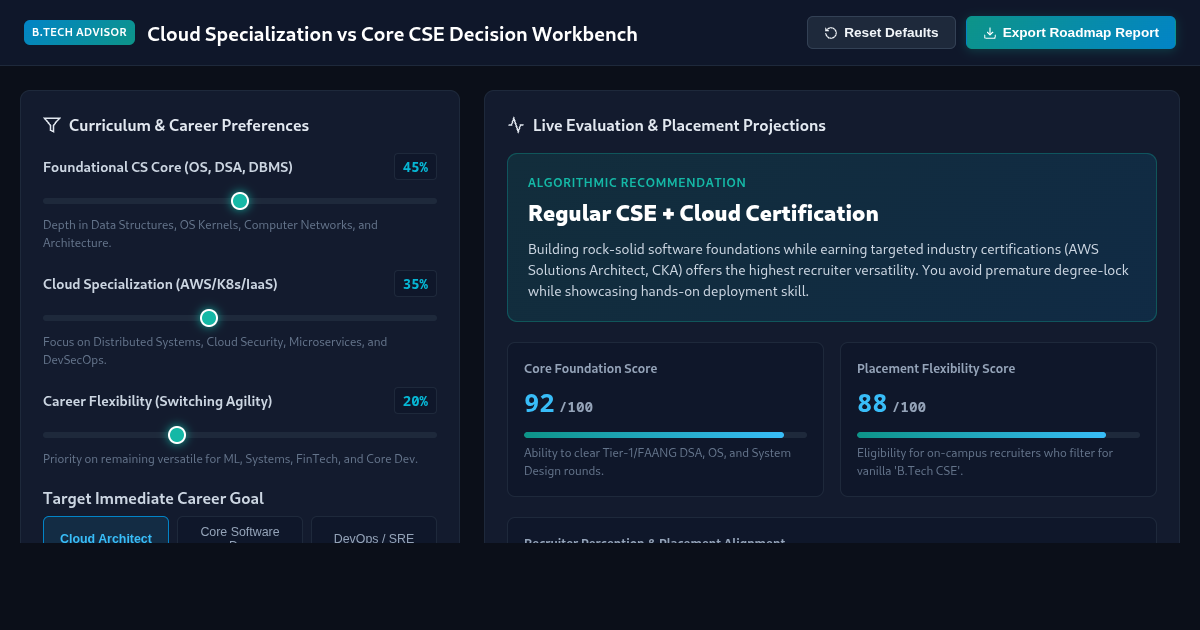 Cloud Specialization vs Core CSE Degree Decision Workbench preview