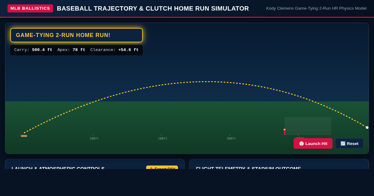 Baseball Trajectory & Clutch Home Run Simulator preview