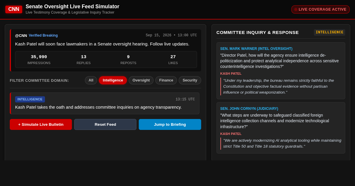 CNN Senate Oversight Live Feed Simulator and Hearing Tracker preview