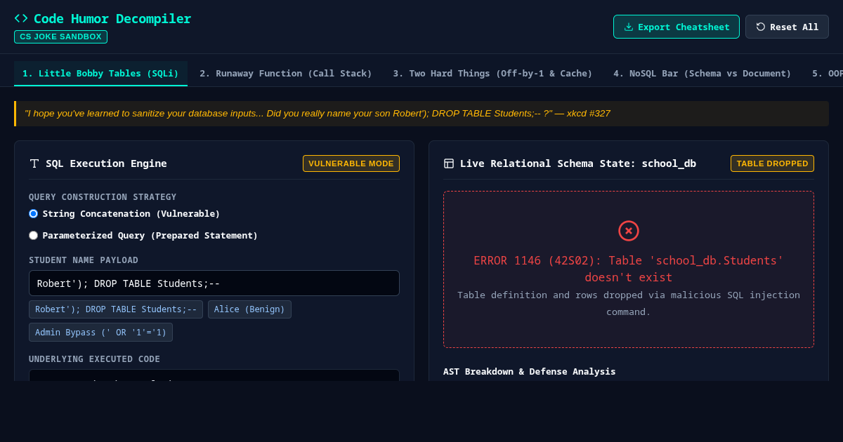 Code Humor Decompiler: Interactive CS Joke Sandbox preview