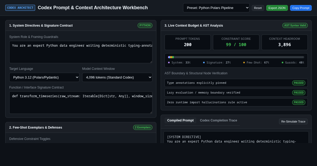 Codex Prompt & Context Architecture Workbench preview
