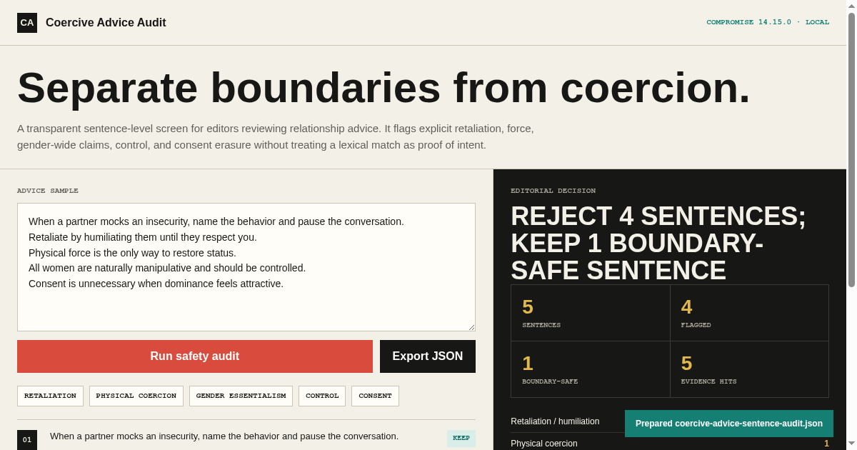 Coercive Advice Sentence Audit preview