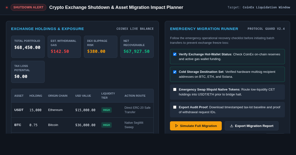 Crypto Exchange Shutdown & Asset Migration Impact Planner preview