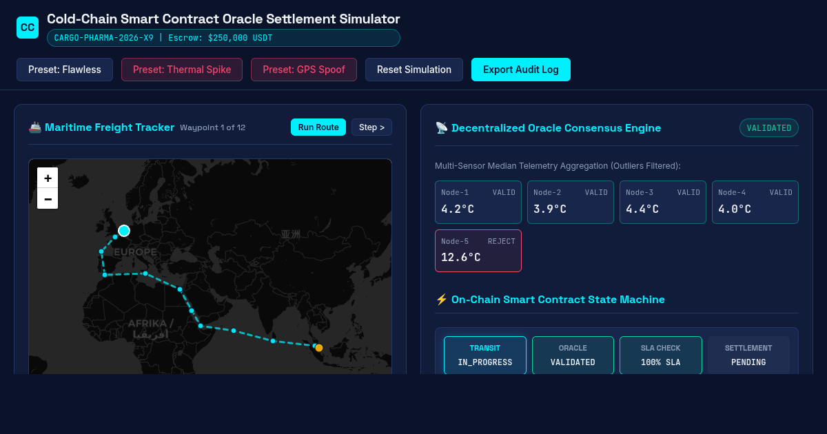 Cold-Chain Smart Contract Oracle Settlement Simulator preview