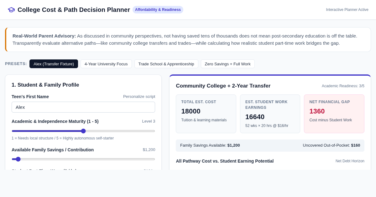 College Cost & Path Decision Planner preview