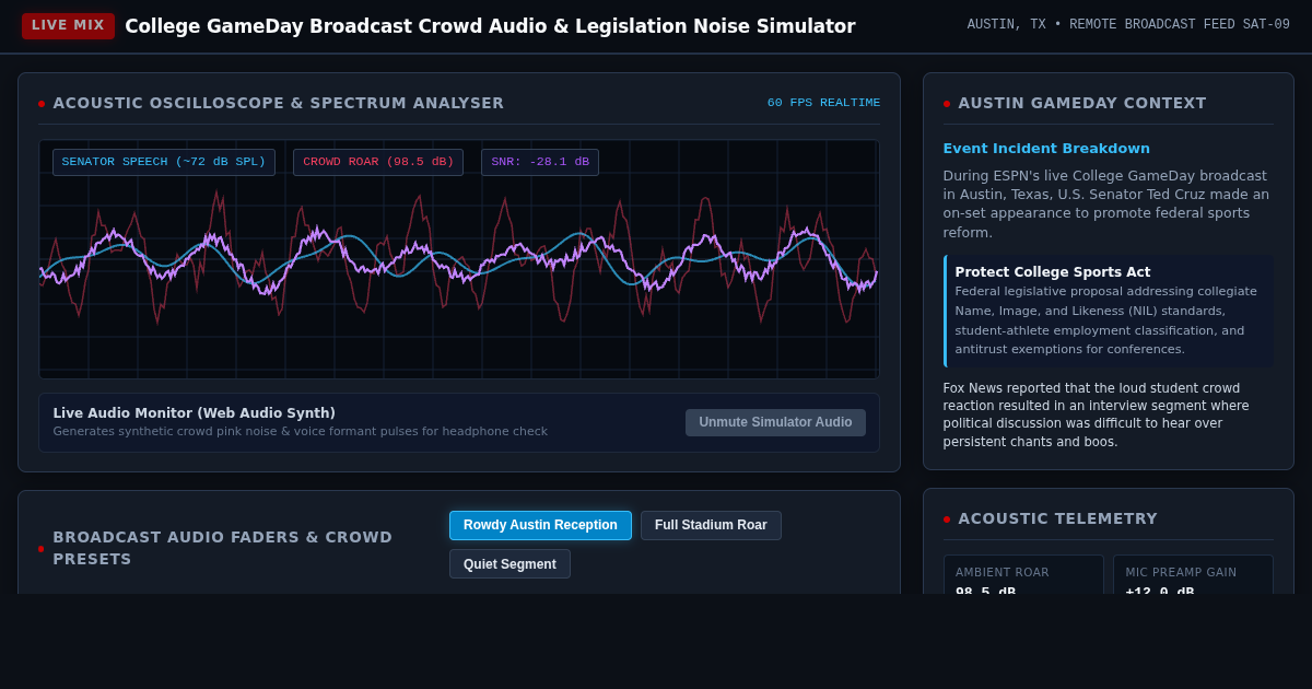 College GameDay Broadcast Crowd Audio & Legislation Noise Simulator preview