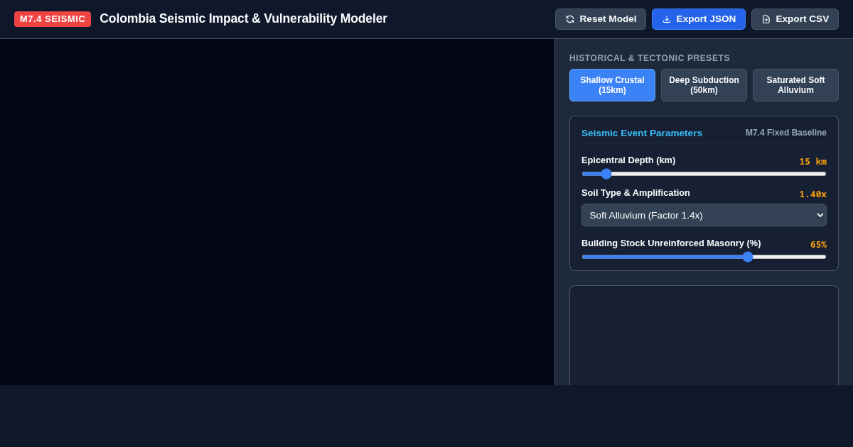 Colombia 7.4 Earthquake Seismic Wave & Structural Vulnerability Modeler preview