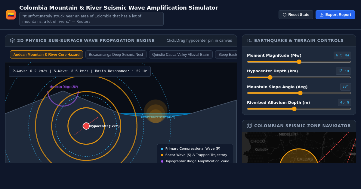 Colombia Mountain & River Seismic Wave Amplification Simulator preview