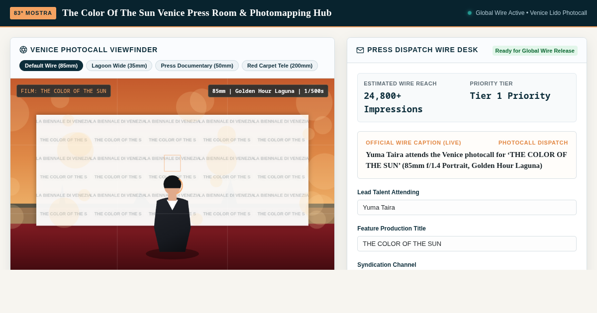 The Color Of The Sun Venice Press Room & Photomapping Hub preview